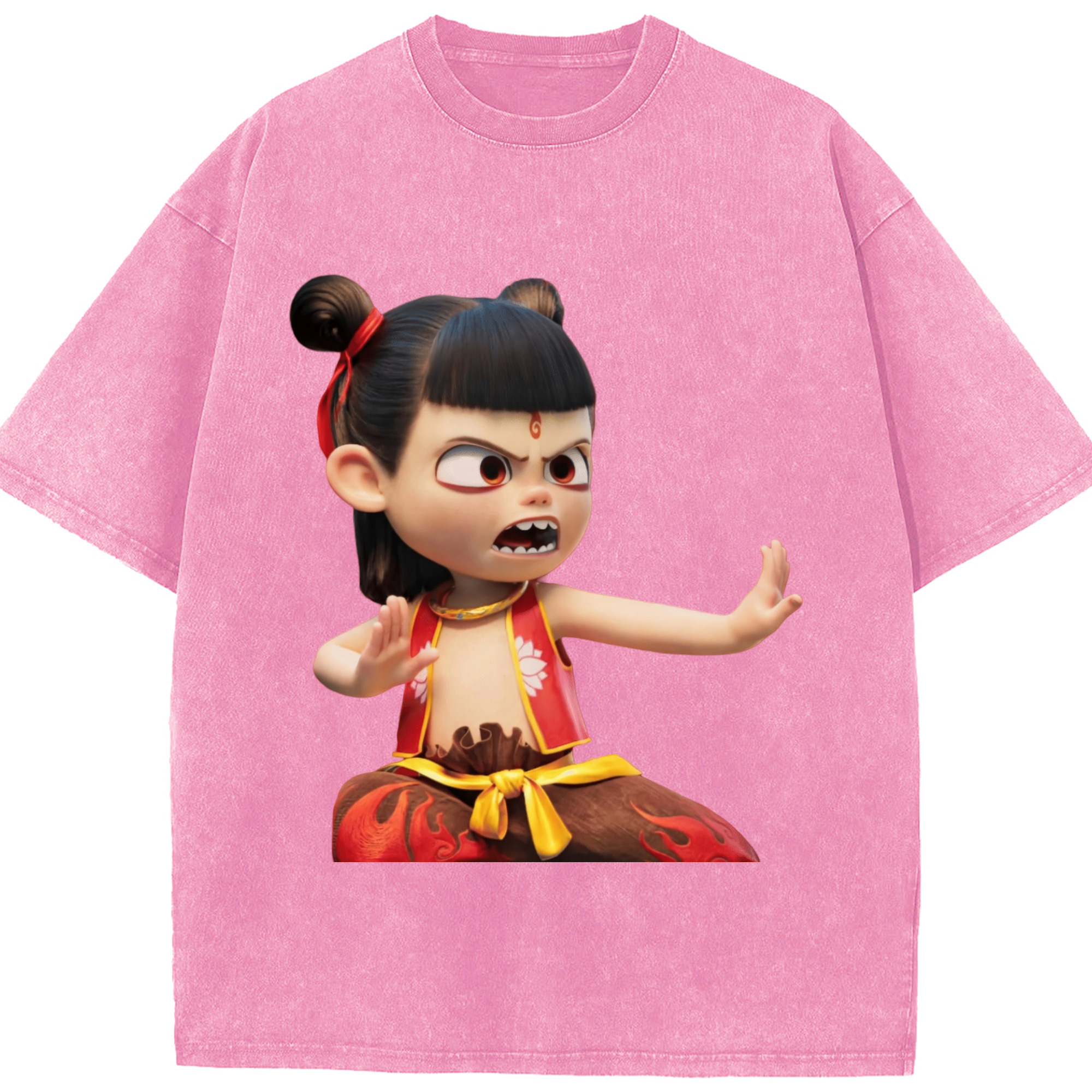 （画像用） Ne Zha 2 ナタ 魔童の大暴れ 綿100% ヴィンテージ風 半袖Tシャツ（フロントプリント）